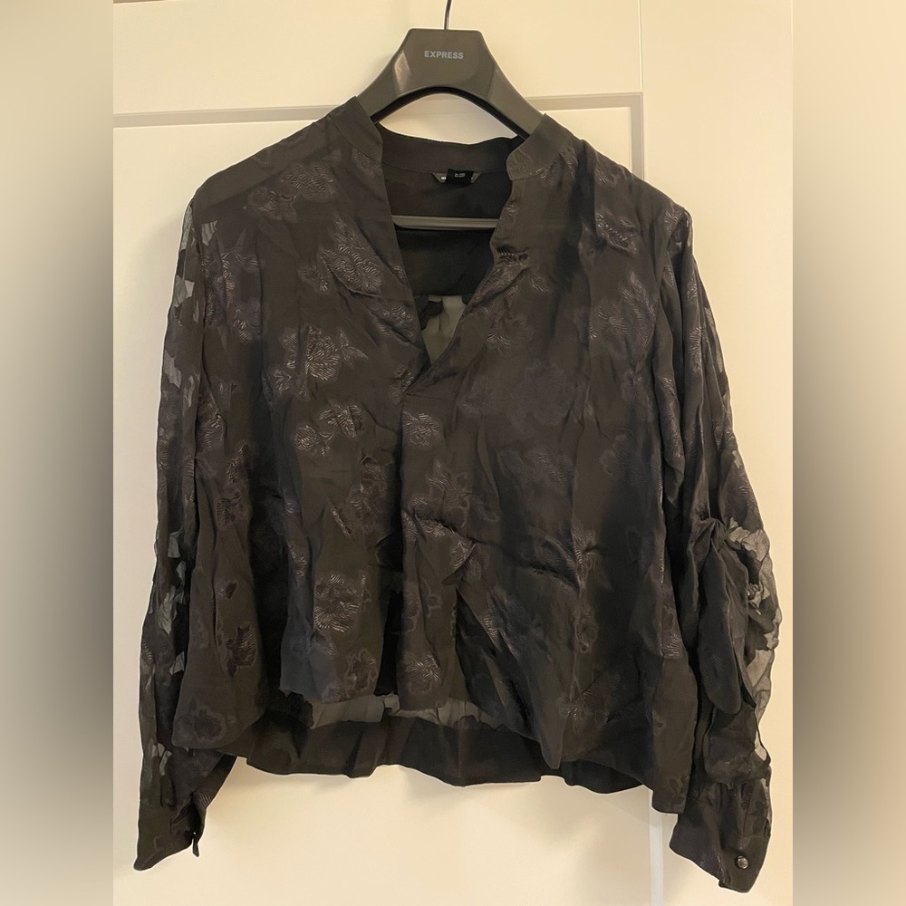 Club Monaco Sheer Black Floral Blouse